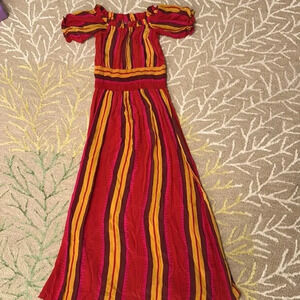 Ampamaa 100% silk elastic waist striped colorful maxi dress XS